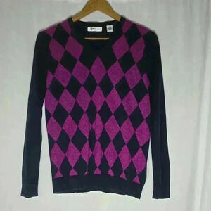 Greg Norman Harlequin Diamond Argyle Golf Sweater Purple Metallic sz M